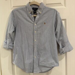 Ralph Lauren Boys Navy and White Striped Seersucker Button Down Shirt